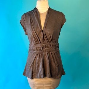 Anthropology wrap/woven top by ETT Twa sz.L gray-green color short cap sleeve